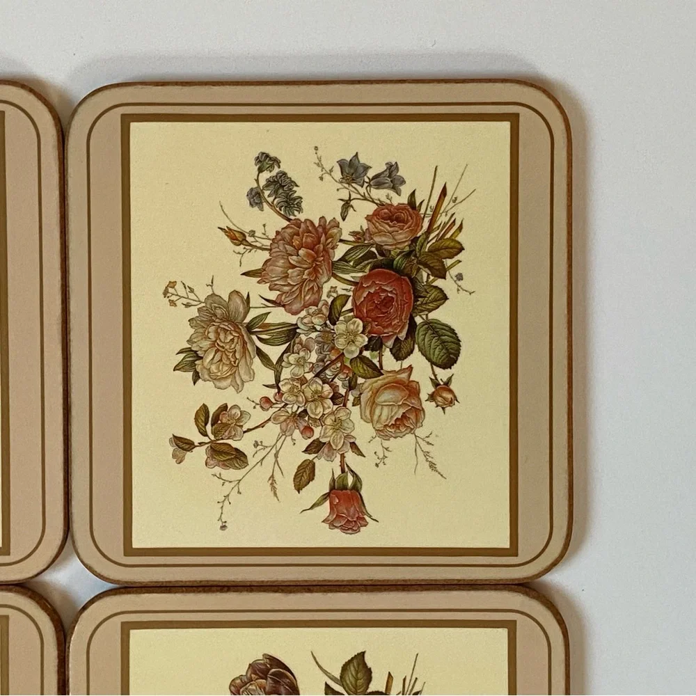 Pimpernel Coasters Lot of 6 Acrylic Cork Back Field Flowers England roses peony
